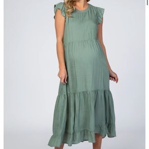 NWOT - Pink Blush Sage Ruffle Sleeve Tiered Maternity Midi Dress